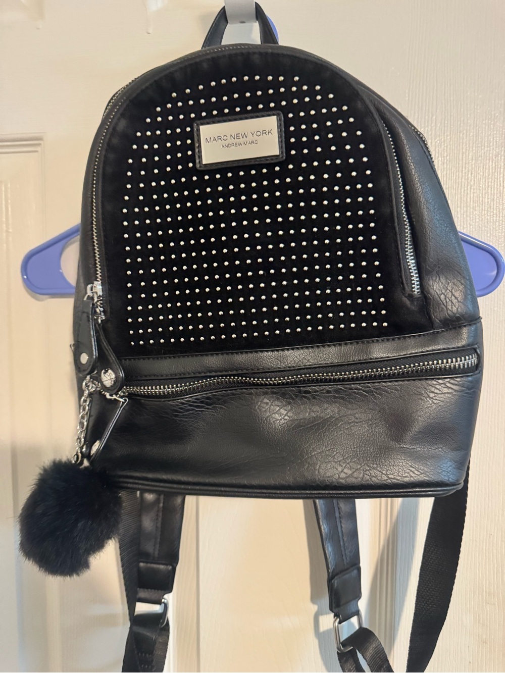 Marc New York Black Studded Mini Backpack with Fur Charm